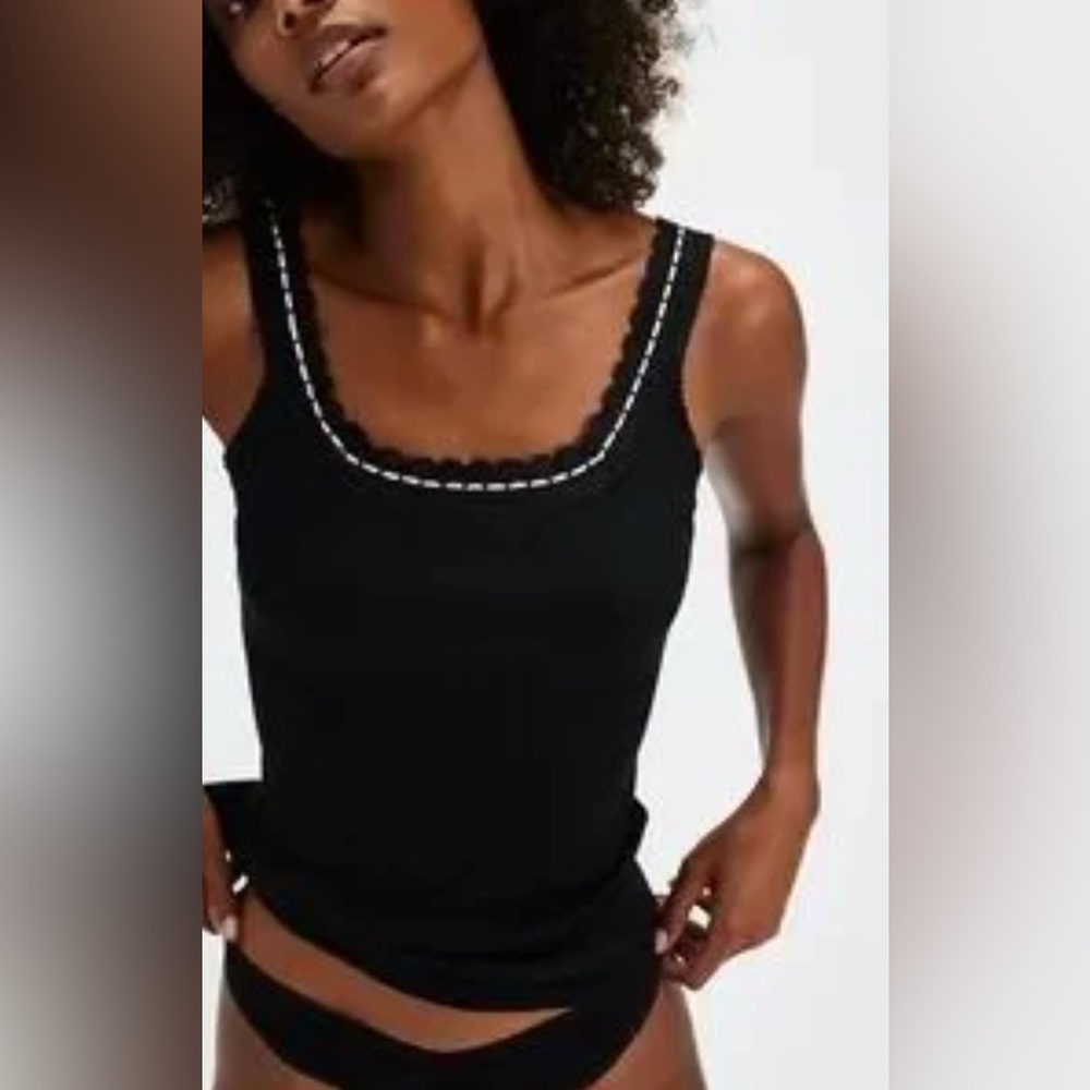 Free People Only You black knit tank top w crochet detail M